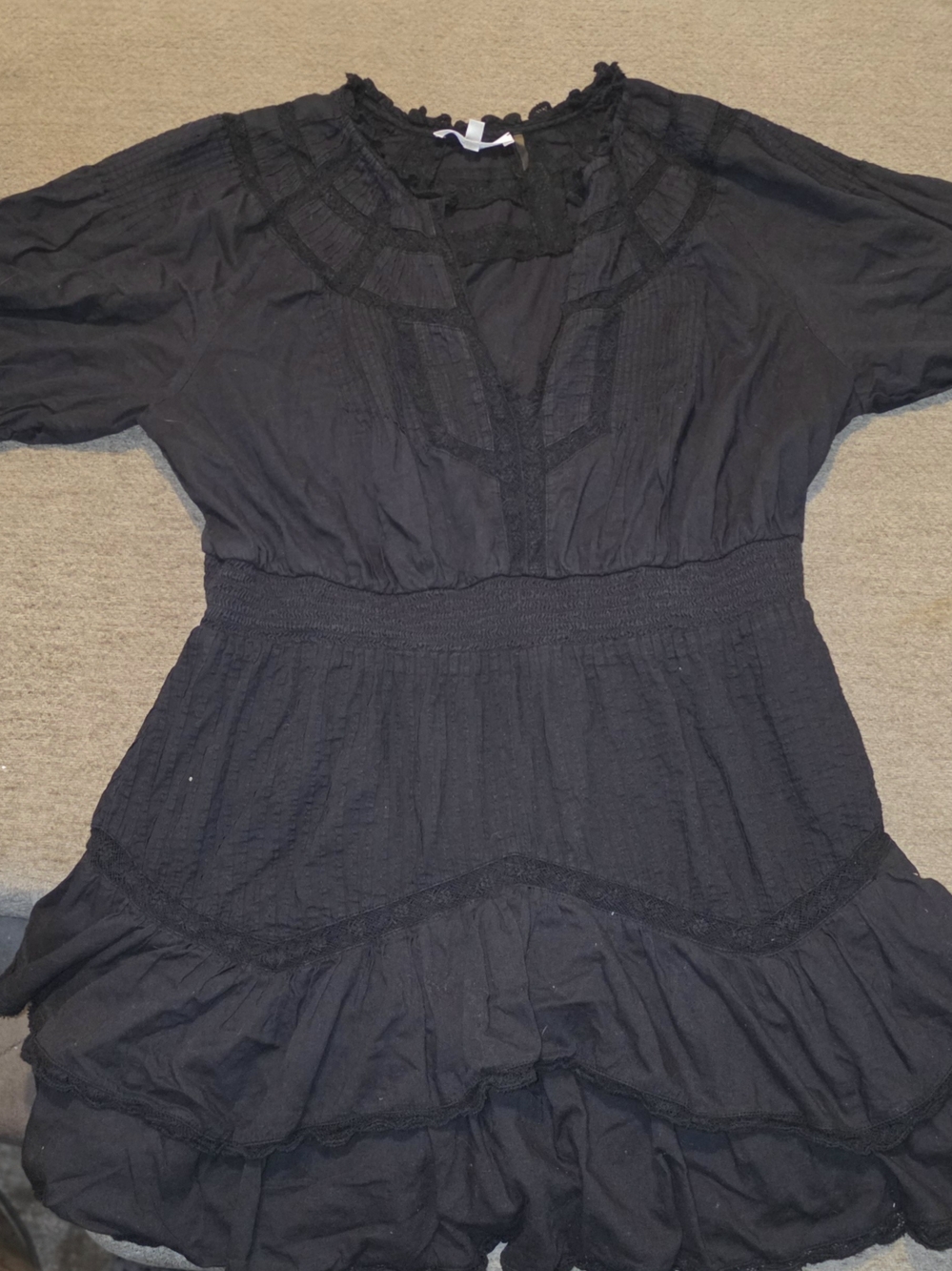 LoveShackFancy Natasha Cotton Ruffle Dress in Black XXL